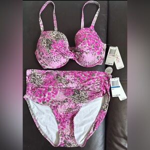 NWT Maidenform Bra Top 36D Top / Matching XL Tummy Control Bottom Pink & Gray